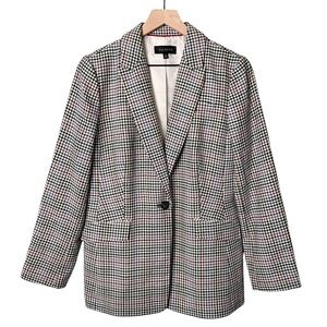 Talbots Wool Houndstooth‎ One Button Blazer Jacket Purple White Black Size 10